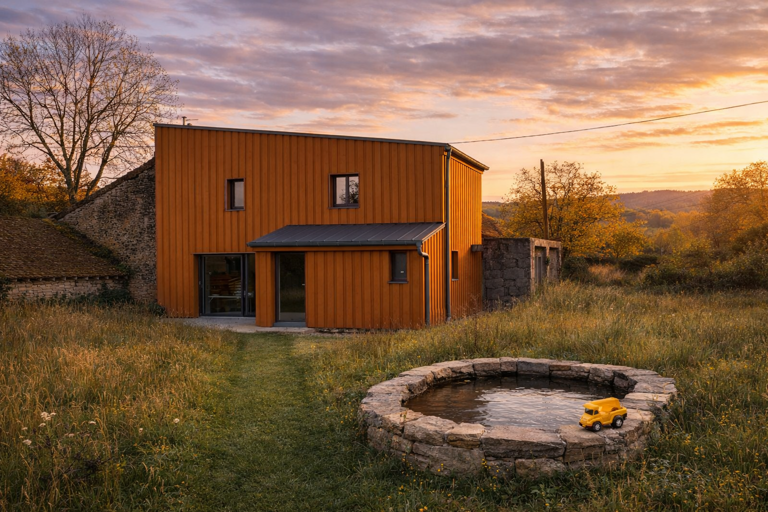 une petite maison en bardage bois